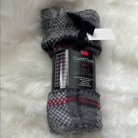 🆕 Cuddl Duds Plaid Lounge Pants Men’s L- Gray and Red - Picture 2 of 5